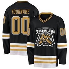 Laden Sie das Bild in den Galerie-Viewer, Uksn Individuelles Schwarz Altgold-Weiß Eishockey-Trikot