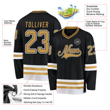 Laden Sie das Bild in den Galerie-Viewer, Uksn Individuelles Schwarz Altgold-Weiß Eishockey-Trikot
