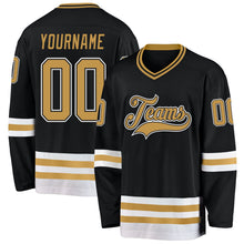 Laden Sie das Bild in den Galerie-Viewer, Uksn Individuelles Schwarz Altgold-Weiß Eishockey-Trikot