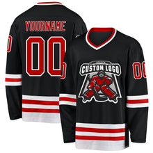 Laden Sie das Bild in den Galerie-Viewer, Uksn Individuelles Schwarz Rot-Weiß Eishockey-Trikot