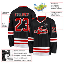 Laden Sie das Bild in den Galerie-Viewer, Uksn Individuelles Schwarz Rot-Weiß Eishockey-Trikot