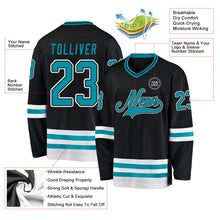 Laden Sie das Bild in den Galerie-Viewer, Uksn Individuelles Schwarz Petrol-Weiß Eishockey-Trikot