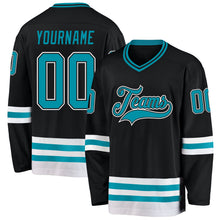 Laden Sie das Bild in den Galerie-Viewer, Uksn Individuelles Schwarz Petrol-Weiß Eishockey-Trikot
