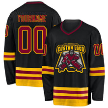 Laden Sie das Bild in den Galerie-Viewer, Uksn Individuelles Schwarz Kastanienbraun-Gold Eishockey-Trikot