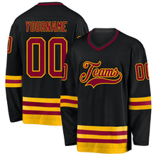 Laden Sie das Bild in den Galerie-Viewer, Uksn Individuelles Schwarz Kastanienbraun-Gold Eishockey-Trikot