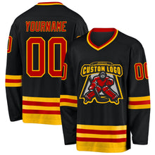 Laden Sie das Bild in den Galerie-Viewer, Uksn Individuelles Schwarz Rot-Gold Eishockey-Trikot
