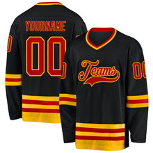 Laden Sie das Bild in den Galerie-Viewer, Uksn Individuelles Schwarz Rot-Gold Eishockey-Trikot