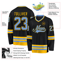 Laden Sie das Bild in den Galerie-Viewer, Uksn Individuelles Schwarz Hellblau-Gold Eishockey-Trikot