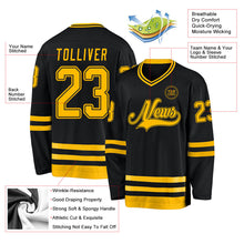 Laden Sie das Bild in den Galerie-Viewer, Uksn Individuelles Schwarz Gold Eishockey-Trikot