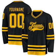 Laden Sie das Bild in den Galerie-Viewer, Uksn Individuelles Schwarz Gold Eishockey-Trikot