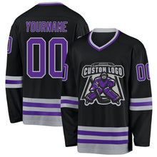 Laden Sie das Bild in den Galerie-Viewer, Uksn Individuelles Schwarz Violett-Grau Eishockey-Trikot