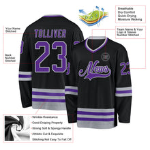 Laden Sie das Bild in den Galerie-Viewer, Uksn Individuelles Schwarz Violett-Grau Eishockey-Trikot