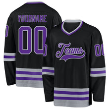 Laden Sie das Bild in den Galerie-Viewer, Uksn Individuelles Schwarz Violett-Grau Eishockey-Trikot