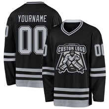 Laden Sie das Bild in den Galerie-Viewer, Uksn Individuelles Schwarz Grau Eishockey-Trikot