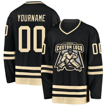 Laden Sie das Bild in den Galerie-Viewer, Uksn Individuelles Schwarz Creme Eishockey-Trikot
