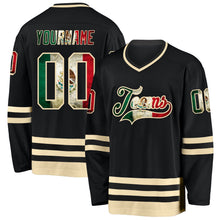 Laden Sie das Bild in den Galerie-Viewer, Uksn Individuelles Schwarz Vintage Mexikanische Flagge-Creme Eishockey-Trikot