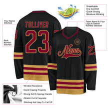 Laden Sie das Bild in den Galerie-Viewer, Uksn Individuelles Schwarz Kastanienbraun-Altgold Eishockey-Trikot