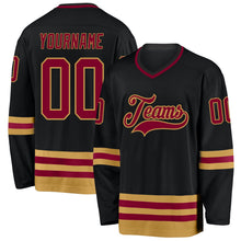 Laden Sie das Bild in den Galerie-Viewer, Uksn Individuelles Schwarz Kastanienbraun-Altgold Eishockey-Trikot