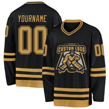 Laden Sie das Bild in den Galerie-Viewer, Uksn Individuelles Schwarz Altgold Eishockey-Trikot