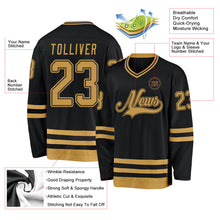 Laden Sie das Bild in den Galerie-Viewer, Uksn Individuelles Schwarz Altgold Eishockey-Trikot