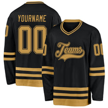 Laden Sie das Bild in den Galerie-Viewer, Uksn Individuelles Schwarz Altgold Eishockey-Trikot