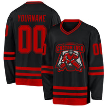 Laden Sie das Bild in den Galerie-Viewer, Uksn Individuelles Schwarz Rot Eishockey-Trikot