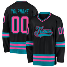 Laden Sie das Bild in den Galerie-Viewer, Uksn Individuelles Schwarz Pink-Petrol Eishockey-Trikot