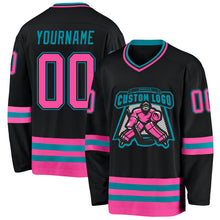 Laden Sie das Bild in den Galerie-Viewer, Uksn Individuelles Schwarz Pink-Petrol Eishockey-Trikot