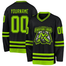 Laden Sie das Bild in den Galerie-Viewer, Uksn Individuelles Schwarz Neongrün Eishockey-Trikot