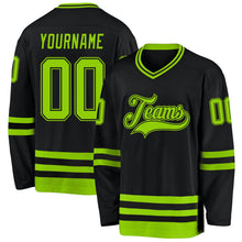 Laden Sie das Bild in den Galerie-Viewer, Uksn Individuelles Schwarz Neongrün Eishockey-Trikot