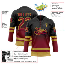 Laden Sie das Bild in den Galerie-Viewer, Uksn Individuelles Schwarz Karmesinrot-Altgold Fade-Design Eishockey-Trikot mit Schnürkragen