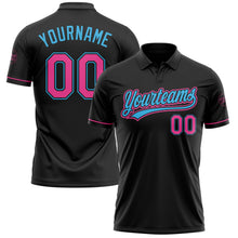 Laden Sie das Bild in den Galerie-Viewer, Uksn Individuelles Schwarz Pink-Himmelblau Vapor Golf Funktions-Poloshirt