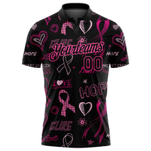 Laden Sie das Bild in den Galerie-Viewer, Uksn Individuelles Schwarz Pink 3D Pink Ribbon Brustkrebsbewusstseinsmonat Gesundheitsfürsorge für Frauen Unterstützung Golf-Funktions-Poloshirt