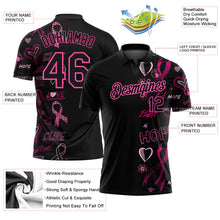 Laden Sie das Bild in den Galerie-Viewer, Uksn Individuelles Schwarz Pink 3D Pink Ribbon Brustkrebsbewusstseinsmonat Gesundheitsfürsorge für Frauen Unterstützung Golf-Funktions-Poloshirt