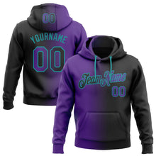 Laden Sie das Bild in den Galerie-Viewer, Uksn Individuelles Bestickt Schwarz Violett-Petrol Farbverlauf Mode Sport Pullover Sweatshirt Hoodie