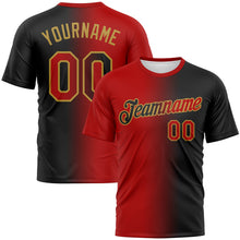 Laden Sie das Bild in den Galerie-Viewer, Uksn Individuelles Schwarz Rot-Altgold Farbverlauf Fashion Funktions-T-Shirt