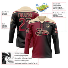 Laden Sie das Bild in den Galerie-Viewer, Uksn Individuelles Schwarz Karmesinrot-City-Creme Verlaufsdesign Eishockey-Trikot mit Schnürkragen