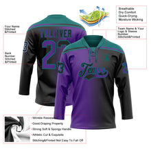 Laden Sie das Bild in den Galerie-Viewer, Uksn Individuelles Schwarz Violett-Petrol Verlaufsdesign Eishockey-Trikot mit Schnürkragen
