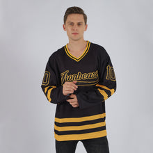 Laden Sie das Bild in den Galerie-Viewer, Uksn Individuelles Schwarz Schwarz-Gold Eishockey-Trikot