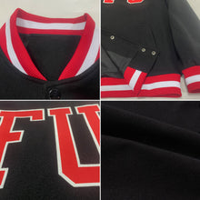 Laden Sie das Bild in den Galerie-Viewer, Uksn Individuelles Bomberjacke in Schwarz-Rot-Weiß mit Druckknopfleiste und Varsity-Letterman-Stil