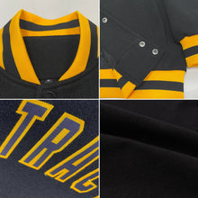 Laden Sie das Bild in den Galerie-Viewer, Uksn Individuelles Bomberjacke in Schwarz-Schwarz-Gold mit Druckknopfleiste und Varsity-Letterman-Stil