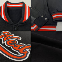 Laden Sie das Bild in den Galerie-Viewer, Uksn Individuelles Bomberjacke in Schwarz-Orange-Weiß mit Druckknopfleiste und Varsity-Letterman-Stil