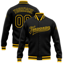 Laden Sie das Bild in den Galerie-Viewer, Uksn Individuelles Bomberjacke in Schwarz-Schwarz-Gold mit Druckknopfleiste und Varsity-Letterman-Stil
