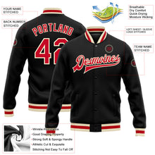 Laden Sie das Bild in den Galerie-Viewer, Uksn Individuelles Bomberjacke in Schwarz-Rot-Creme mit Druckknopfleiste und Varsity-Letterman-Stil