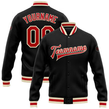 Laden Sie das Bild in den Galerie-Viewer, Uksn Individuelles Bomberjacke in Schwarz-Rot-Creme mit Druckknopfleiste und Varsity-Letterman-Stil