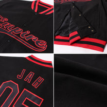 Laden Sie das Bild in den Galerie-Viewer, Uksn Individuelles Bomberjacke in Schwarz-Schwarz-Rot mit Druckknopfleiste und Varsity-Letterman-Stil