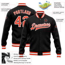 Laden Sie das Bild in den Galerie-Viewer, Uksn Individuelles Bomberjacke in Schwarz-Orange-Weiß mit Druckknopfleiste und Varsity-Letterman-Stil