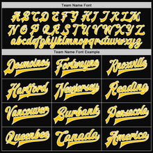 Laden Sie das Bild in den Galerie-Viewer, Uksn Individuelles Bomberjacke in Schwarz-Gold-Weiß mit Druckknopfleiste und Varsity-Letterman-Stil