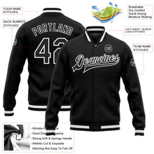 Laden Sie das Bild in den Galerie-Viewer, Uksn Individuelles Bomberjacke in Schwarz-Schwarz-Weiß mit Druckknopfleiste und Varsity-Letterman-Stil