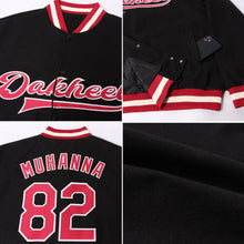 Laden Sie das Bild in den Galerie-Viewer, Uksn Individuelles Bomberjacke in Schwarz-Kastanienbraun-Creme mit Druckknopfleiste und Varsity-Letterman-Stil